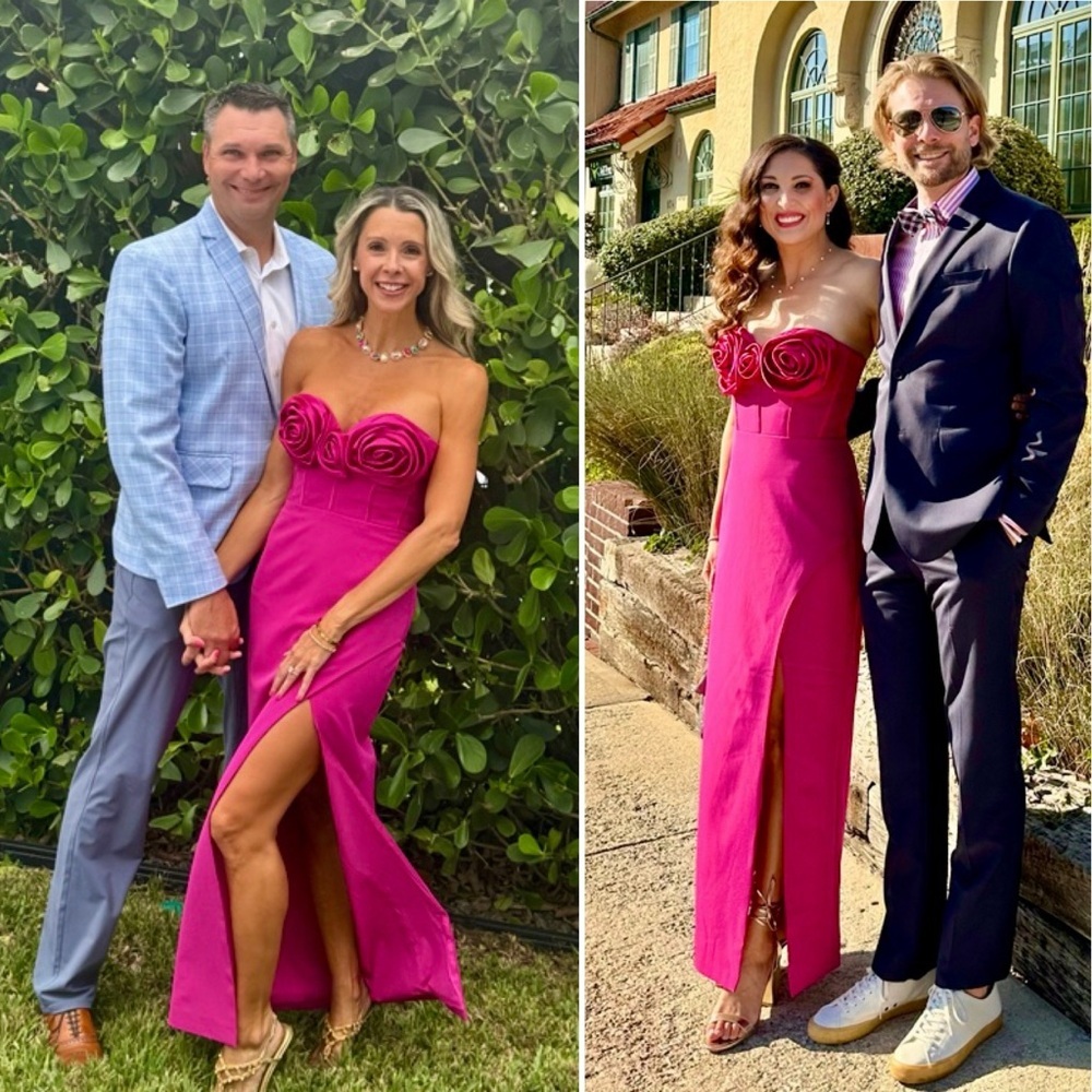 Monique Lhuillier Gemma Rosette Strapless Column Gown Dress Fuchsia Pink Formal - Picture 10 of 12